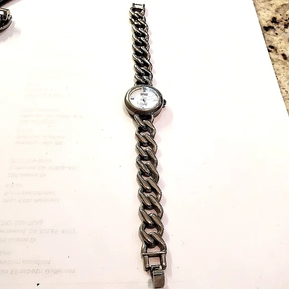 Vtg Women's Badavici Curb Link Sterling Silver Watch MOP Face Roman Numerals